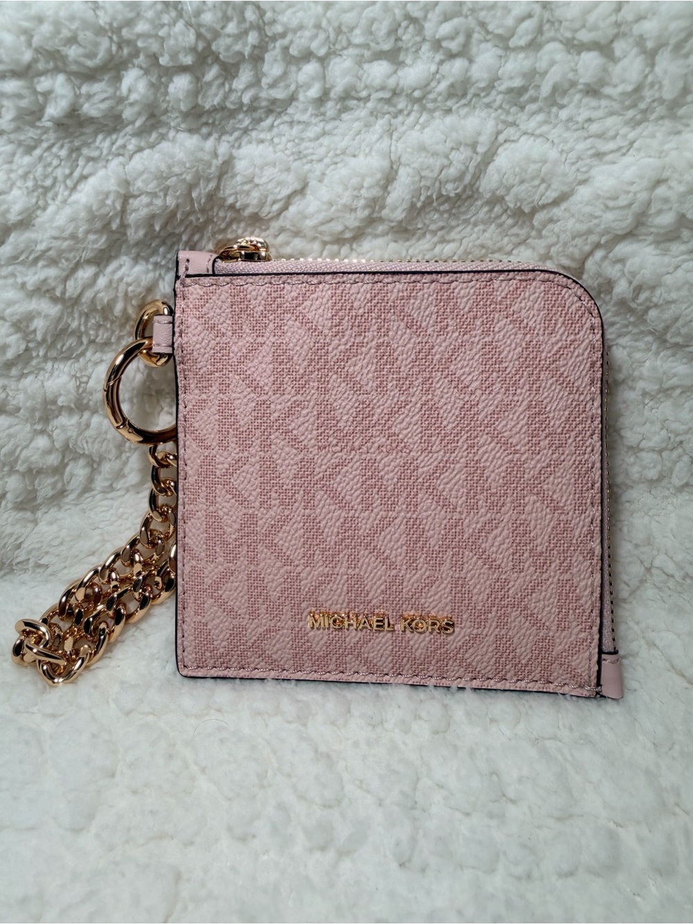 Michael Kors Blush Pink Logo Chain Zip Card Holder